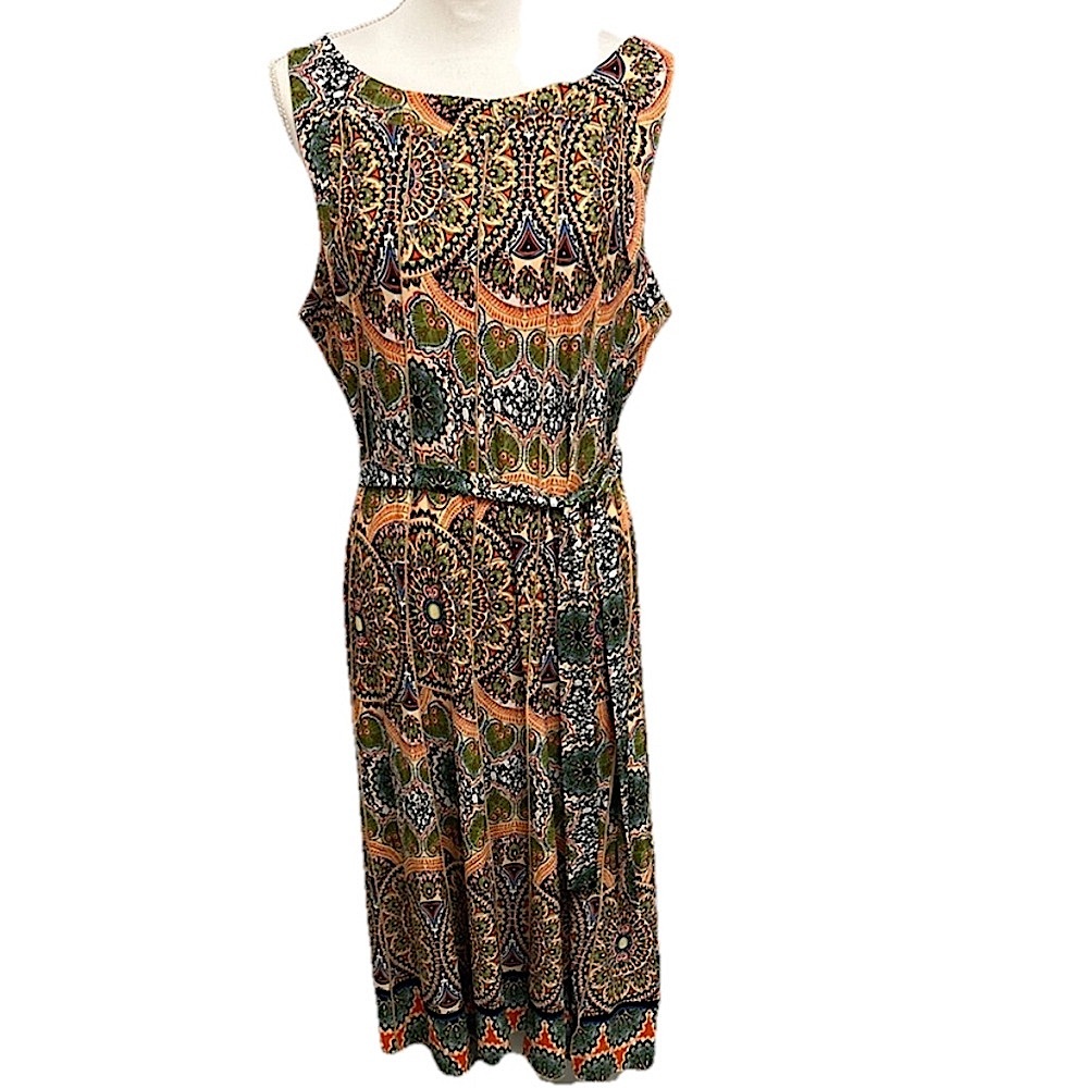 VOIR VOIR Womens Sleeveless Aztec MIDI Dress Size 18‎ Stretch Tie Waist Pullover